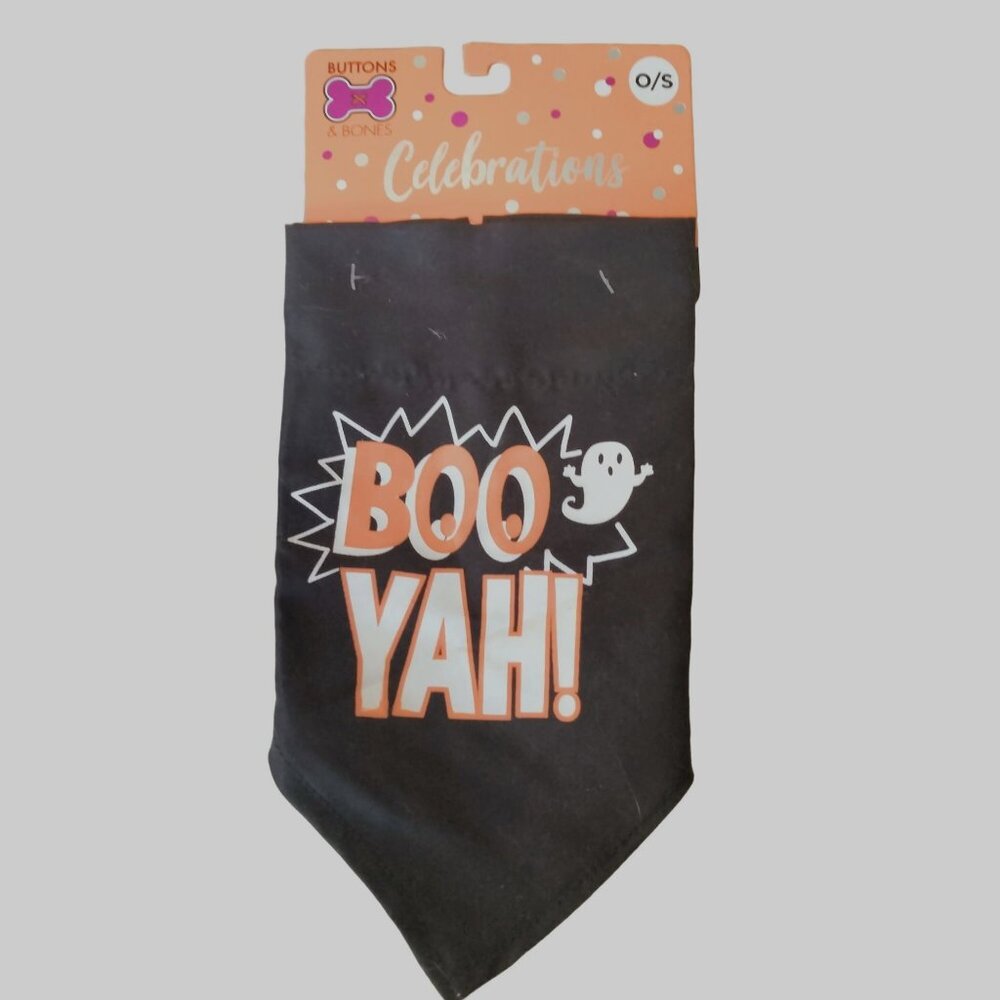 Halloween Dog Bandana Small Boo Yah Ghost Attach to Collar Cat
